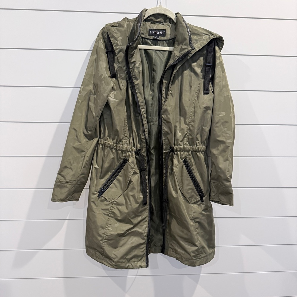 Olive Utility Hooded Rain Coat